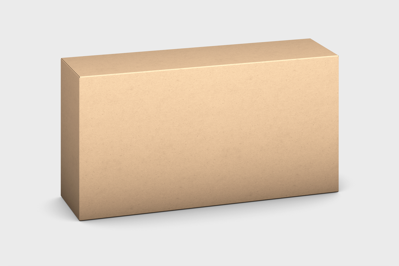 Simple rectangular cardboard box isolated on a white background.